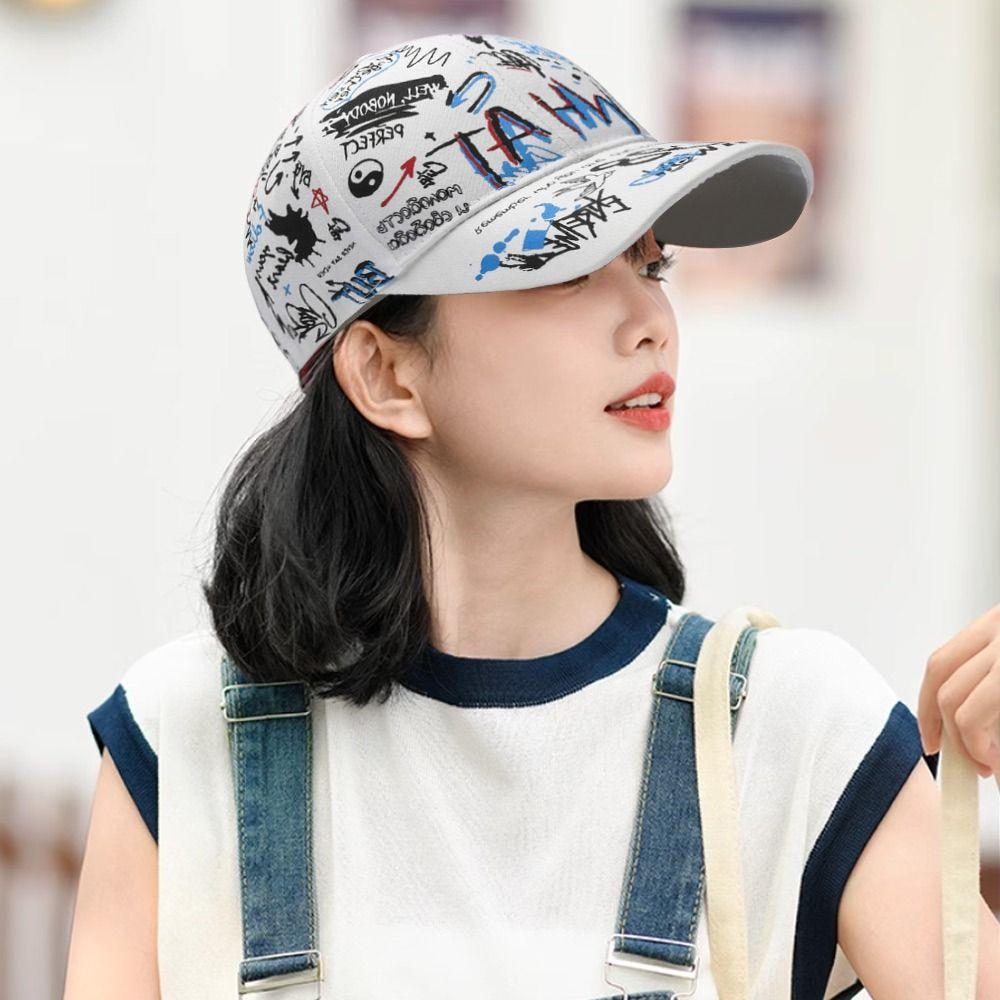 Casual Hip Hop Baseball Cap Letter Graffiti Print Sun Hat Outdoor Breathable Snapback Hat for Men Women