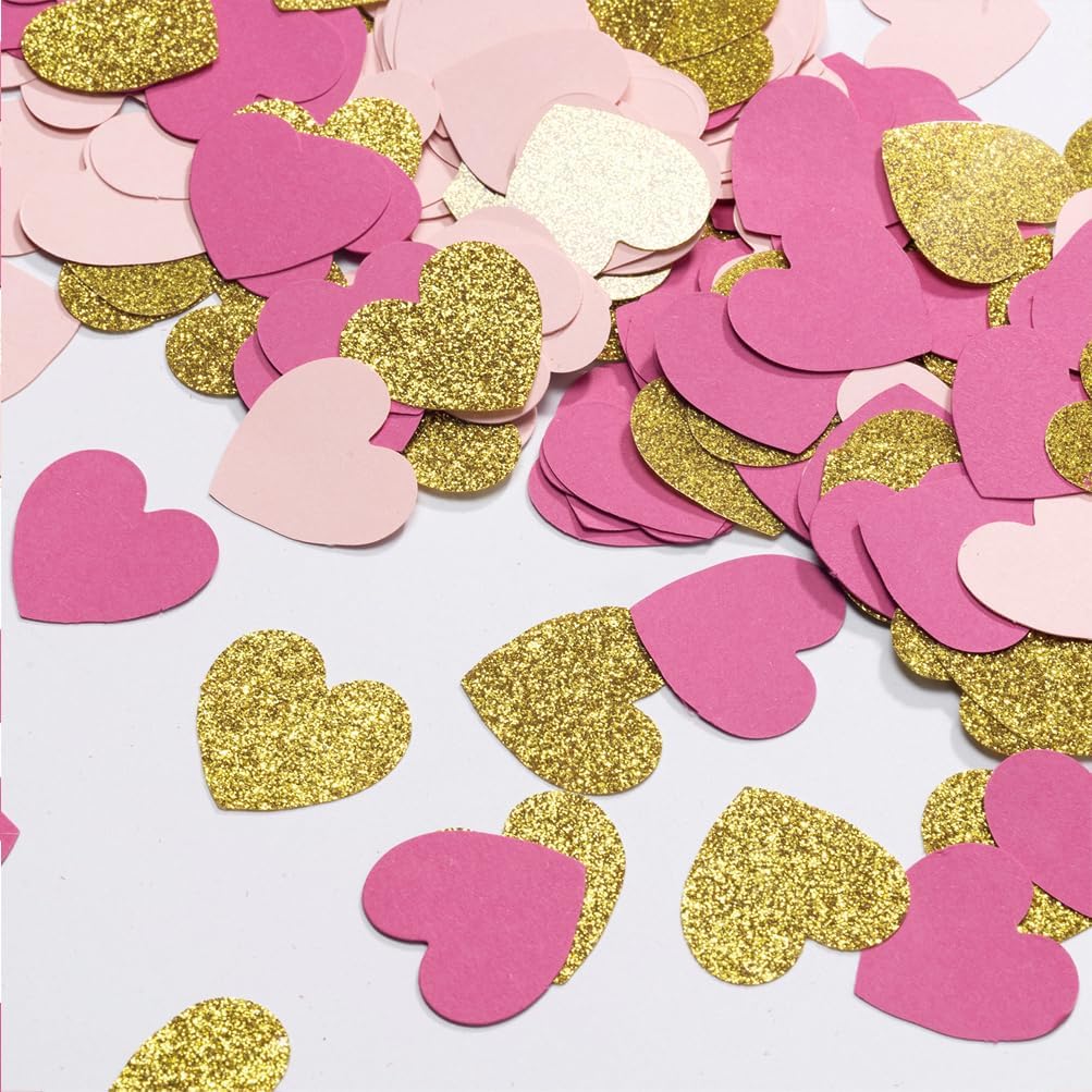 Hot Pink Gold and Pink Heart Confetti Table Decoration for Love Valentine's Day Baby Shower Birthday Wedding Bridal Hen Party,1.2 inch in