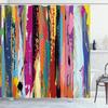 Bunter Duschvorhang Kunst Abstrakt Aquarell Mehrfarbig Regenbogen Atomare Sternenexplosion Mid Century Schwarzer Stoff Badezimmer Dekoration