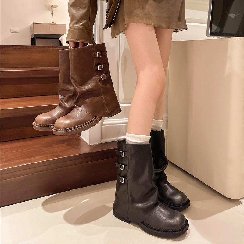 Thick-soled Martin Boots Women's 2025 Autumn New Retro Western Jeans Tube Boots European Chelsea Pipe Short Boots