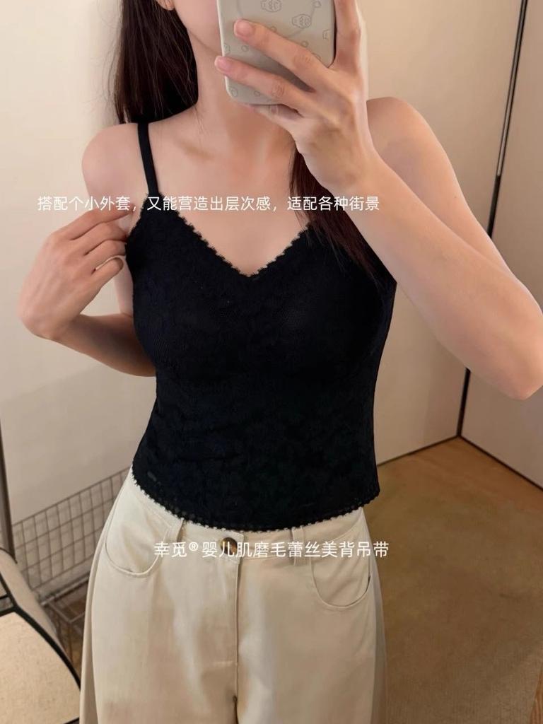 #Early autumn new pure lace V-neck thermal vest slim and thin women's one-piece with chest pad