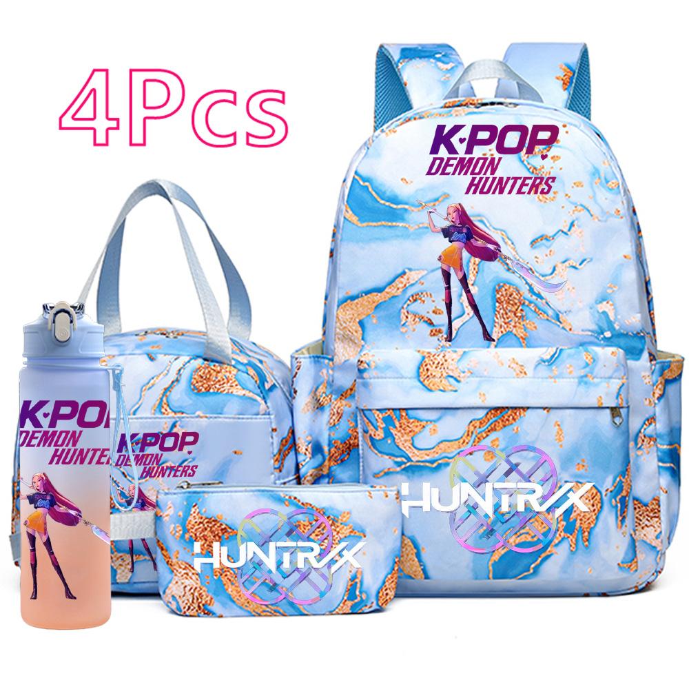 4Pcs/set New K-Pop Printed Backpack Handbag Pencil Case with 750Ml Water Bottler for Teenager Boy Girl Schoolbag Large Capacity Bookbag Mochila