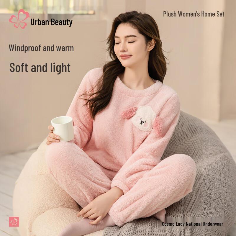 Women s Coral Fleece Warm Pajama Set XL