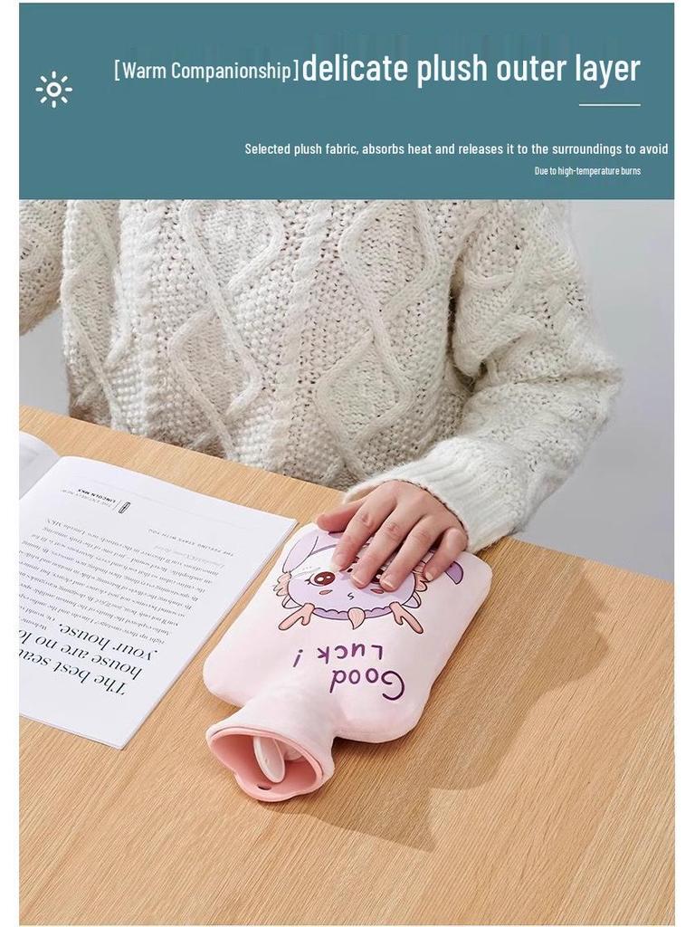 Explosion-Proof Hot Water Bottle with Cute Plush Cover - Ideal for Abdomen and Bed Warmth