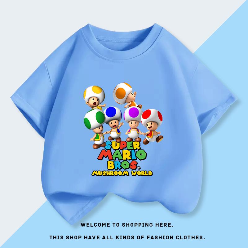 Super Mary Chinobio Toad Blue Mushroom Head Yellow Mushroom Head Green Mushroom Head Short Sleeve Tshirt