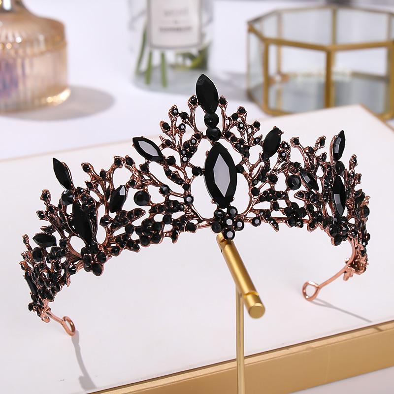 Baroque Black Crystal  Bridal Tiaras Crowns Pageant Prom Diadem Rhinestone Veil Tiara Headband  Wedding Hair Accessories