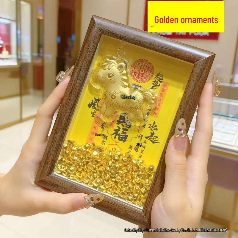 Золотой конь Года Лошади Украшение Богатство - Идеальный Памятный Подарок для Старших и Друзей, Символизирующий Безграничное Финансовое Будущее Small 11x16