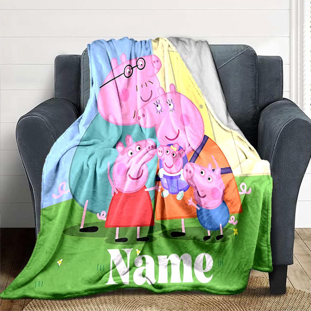 Custom Name Peppa Pig Family Adventure Party Blanket For Couch Bed Plush Cozy Fuzzy Blanket Super Soft Warm Blankets For Fall And Winter 0916108