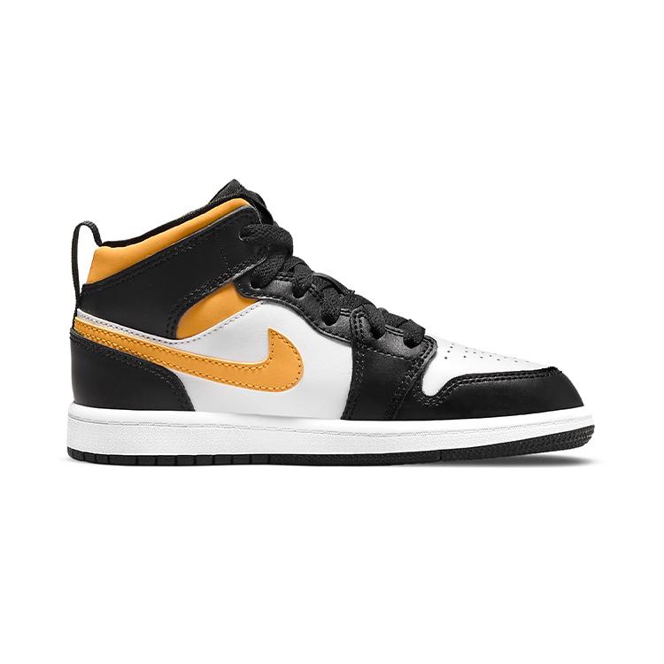 Air Jordan 1 Mid PreSchool 'Black University Gold' (Unisex) White / Black / Pollen Kids' Basketball Shoes 640734 177