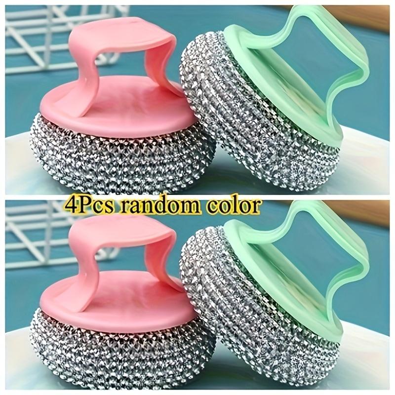 4pcs Kitchen Cleaning Sponges with Handles | Non-Stick, Nano Steel Wire, Detachable, Scrap-Free, Non-Damaging to Cookware