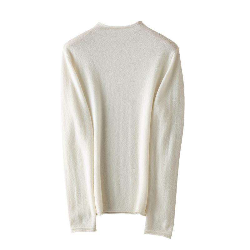 Women's High Neck Cashmere Wool Pullover – Solid Color, Half Sleeve, Inner Rolled Edge, Perfect Base Layer for Autumn/Winter.