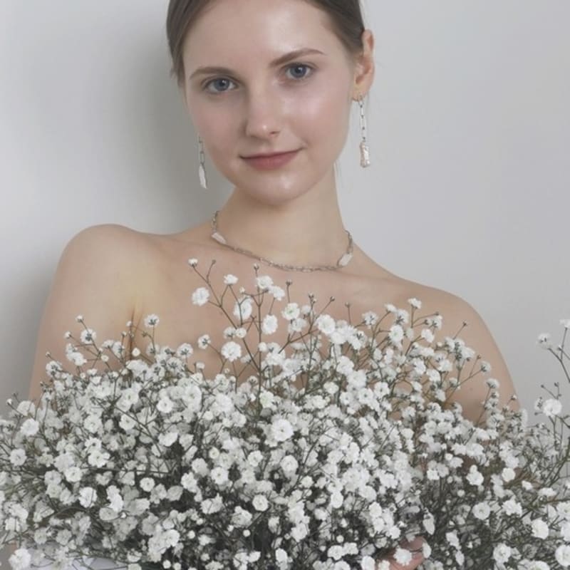 Ozel Silver925 Link Chains Natural Water Pearl Drop Earrings PS156E