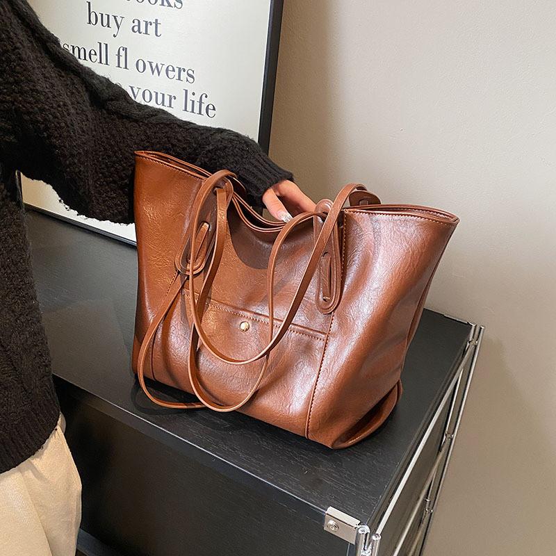 Urban Solid Color Tote Bag For Women With Pu Material And Double Shoulder Straps For Daily Use