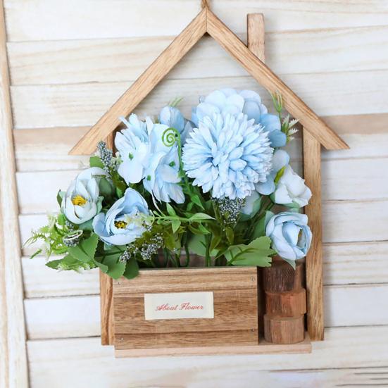 Boho Wall Decor for Living Room Wooden Planter, Creative Hanging Flower Pot Basket Indoor Plants Decorative Faux Flowers, Rustic Balcony Decoration