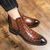 Vintage Krokodilmuster Lackleder Stiefel Herren Chelsea Boots Herren Stiefeletten Modedesigner Herren Freizeit Business Schuhe