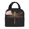 Fancy Gold Glitter Dragonfly Insulated Lunch Bag for Women Kids Leakproof Food Boxes Thermal Lunch Box Tote