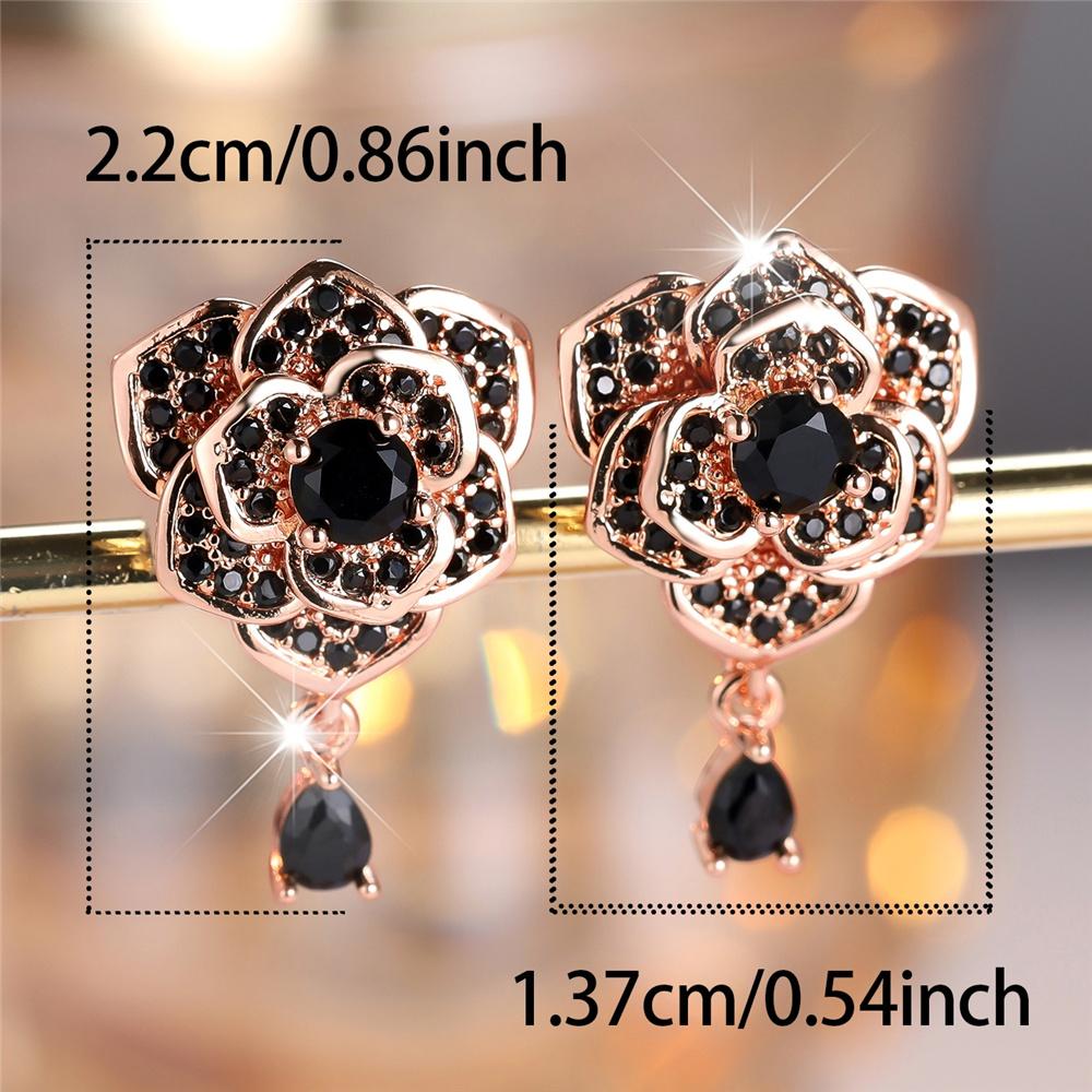 Cute Female Crystal White Black Zircon Flower Stud Earrings Vintage Silver Color Party Wedding Jewelry For Women
