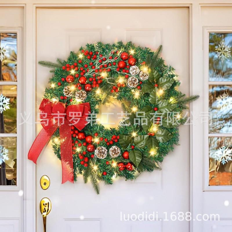 Christmas Decorations Set: LED String Lights Red Poinsettia Flowers Wreath Door Hanging Home Festive Interior
