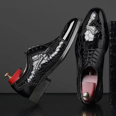 Men's Brogue Shoes Fashion Crocodile Patterned Leather Shoe Casual Oxford Shoe Luxury Wedding Shoes for Men Business Dress Shoes