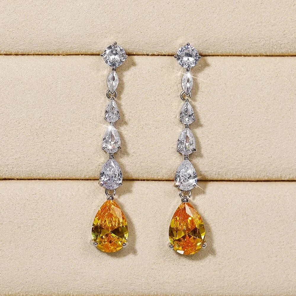 New Simple And Elegant Square Cubic Zirconia Earrings Bling Yellow Cz Dangle  Luxury Women Wedding Engagement Jewelry