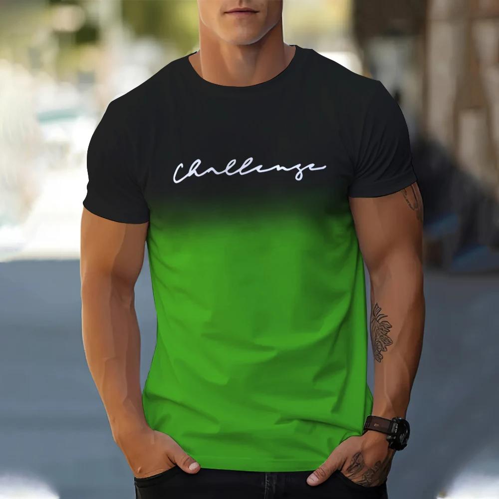 Summer Street Harajuku Men's Gradient Simple Letter Pattern Printed T-shirt Home Loose Short-sleeved O Neck Oversize Tops Tees