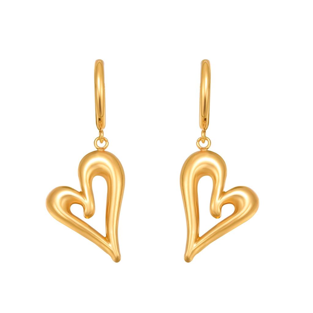 Korean Heart Pendant Earrings: Fashionable Titanium Steel Geometric Ear Cuffs, Chic Luxury Jewelry for Women