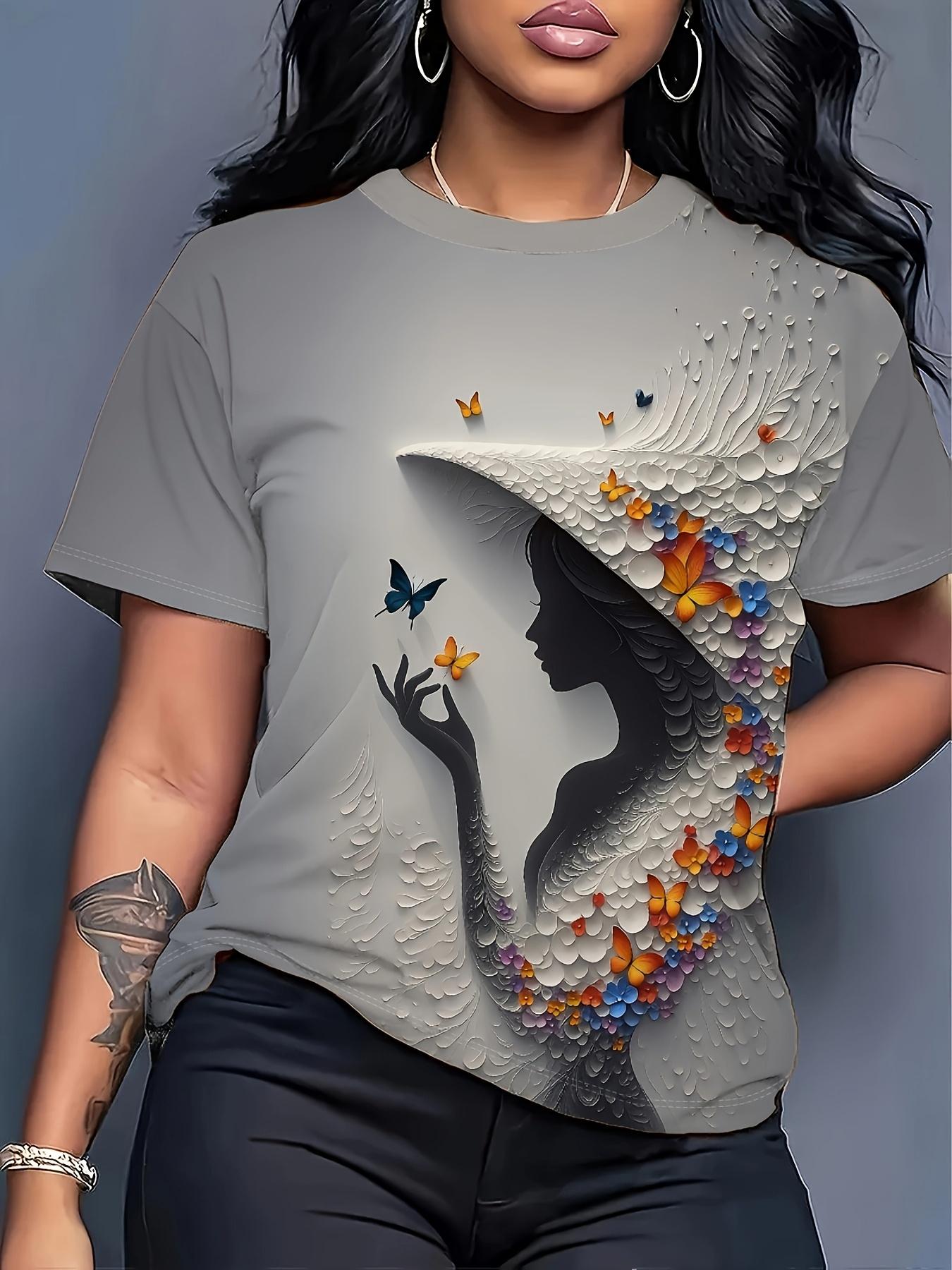 

Women 3 Butterfly ; Floral Embossed T-Shirt - Short Sleeve Blouse Top with Silhouette Design. Machine Washable Summer Casual Shirt Suitable for Parti S дубильная кора