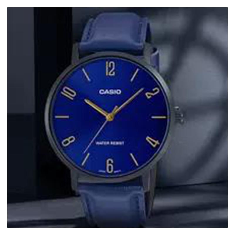 Casio STANDARD Series Classic Simple Exquisite Fashion Blue 1 Three-fold Buckle Waterproof Quartz Movement Stainless Steel Strap Japanese MTP-VT01B-2B