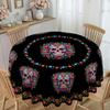1 Piece, Halloween Colorful Skull Round Tablecloth With Bright Flowers And Skull Designs On A Black Background
