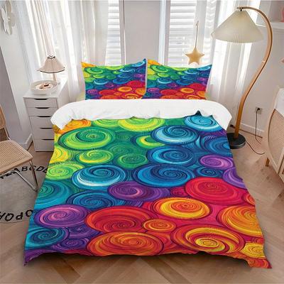 3pcs Swirls Rainbow Soft and Comfortable Breathability, Bedding Set, Machine Washable, Suitable for All Seasons132