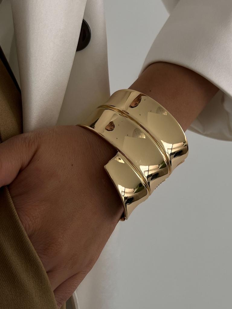 SHIXIN Hip Hop Smooth Gold Color Open Spring Bangles for Women Irregular Geometry Wide Cuff Bracelet Luxury Jewelry Unisex Men