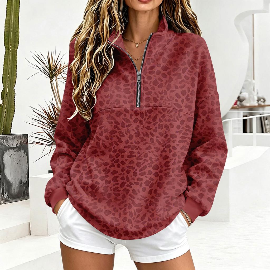 Women's Leopard Print Lined Pullover Sweatshirt
