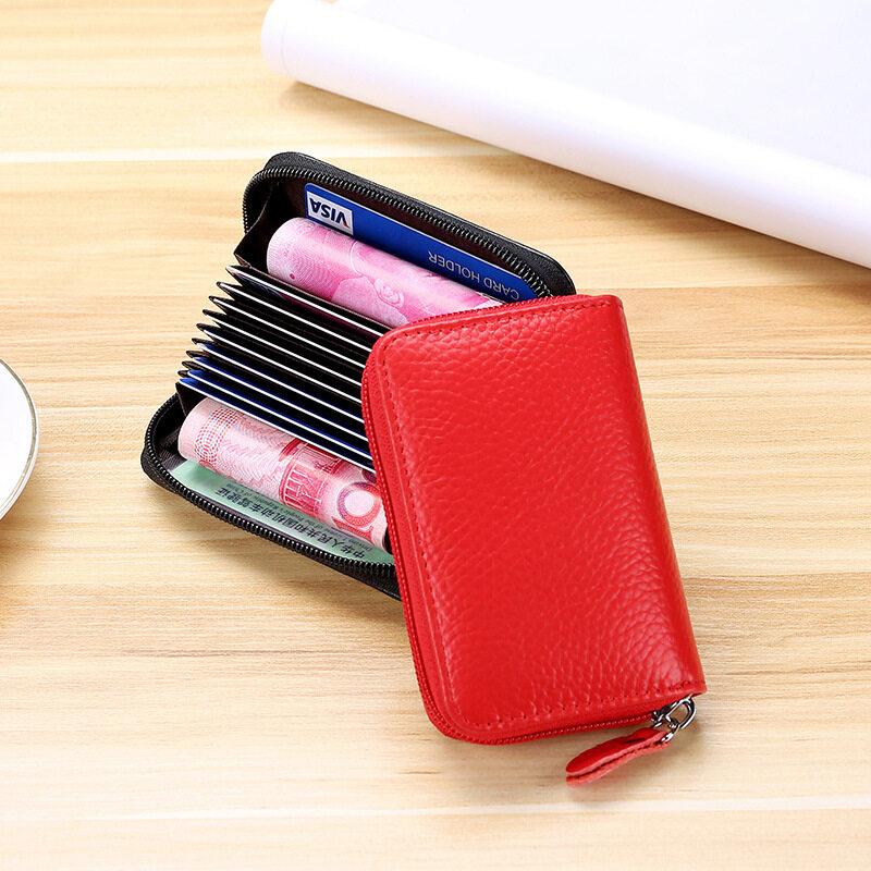 Geantă de mână din piele naturală pentru carduri de credit, pentru bărbați și femei, pentru carduri VIP, pentru ID, subțire, cu fermoar, pentru afaceri, pentru organe