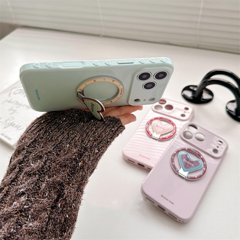 Candy Color Fold Love Heart Bracket Magnetic Case For iPhone 17 16 15 14 13 Pro Max Phone Back Cover Compatible with MagSafe