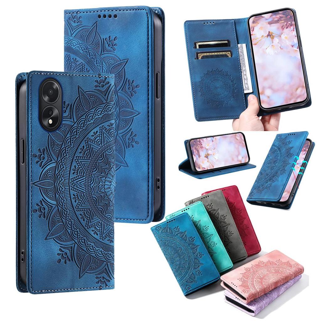 for OPPO A58 4G,A38,A18 Mandala Embossed PU Leather Flip Wallet Case Magnetic Closure Cover