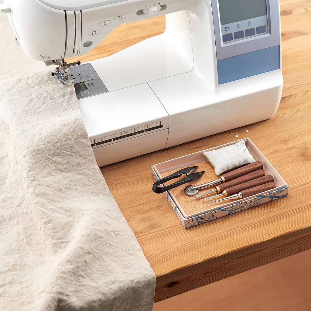 Clover Sewing Tool Includes Metal and Soft Set, Walnut, Awl, Ripper, Spatula, Roulette, CL21-237