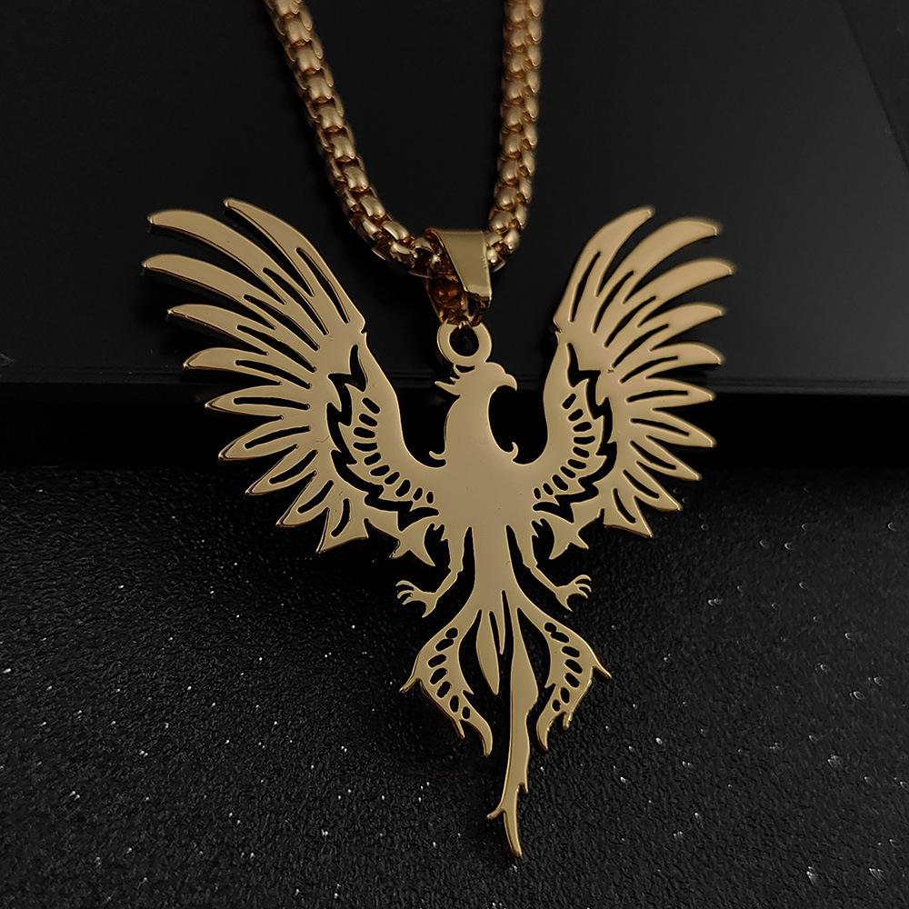 Fashionable and Simple Firebird Phoenix Necklace Daily Titanium Steel Pendant Jewelry for Men and Women