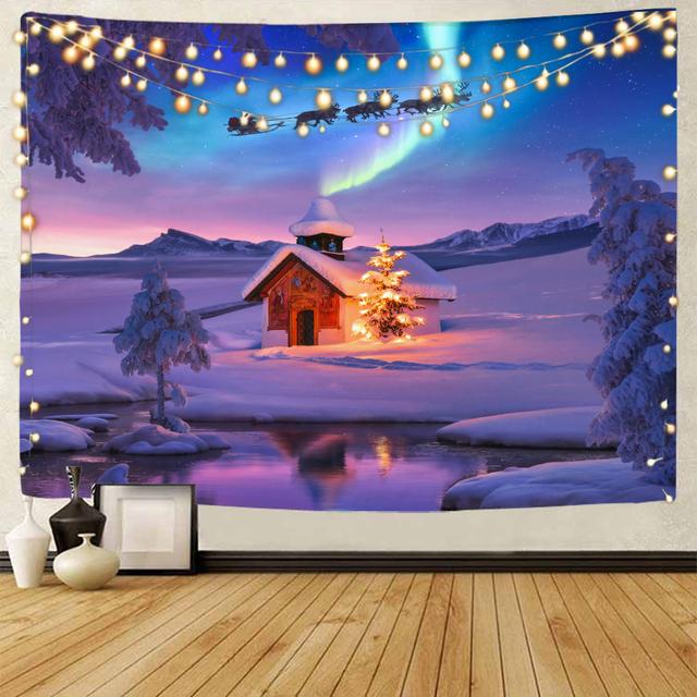 Santa Claus Christmas Snow Scenery Tapestry Χριστουγεννιάτικο φόντο Διακοσμητικό Ταπετσαρία Χριστουγεννιάτικο Διακόσμηση φόντου σπιτιού