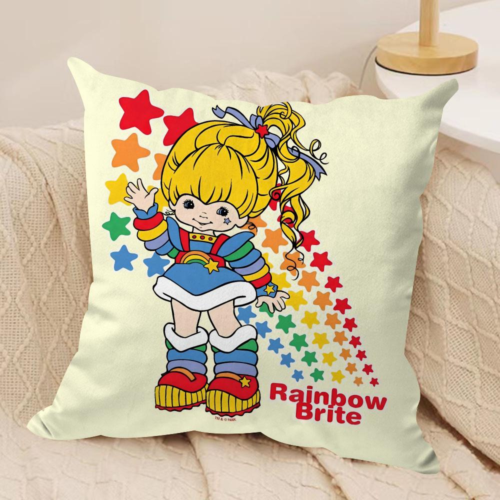 R-Rainbows Girl B-Brite  Cushion Cover Silky Short Plush Sofa Pillow Cover Hidden Zipper Soft Dustproof Case for Home Decor