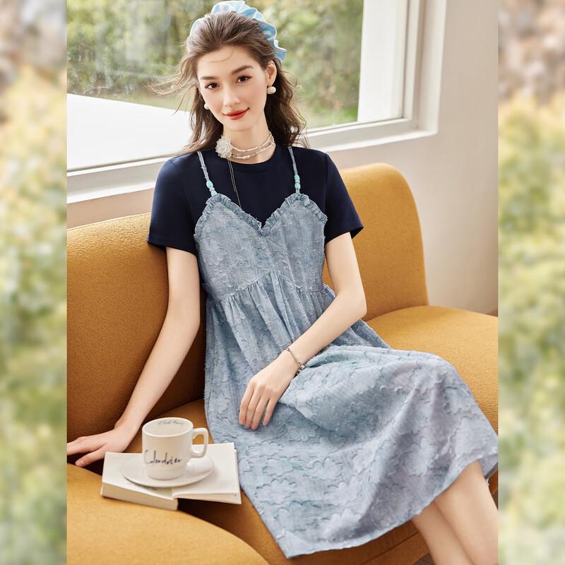 Women s Faux Two-Piece A-Line Midi Dress XL