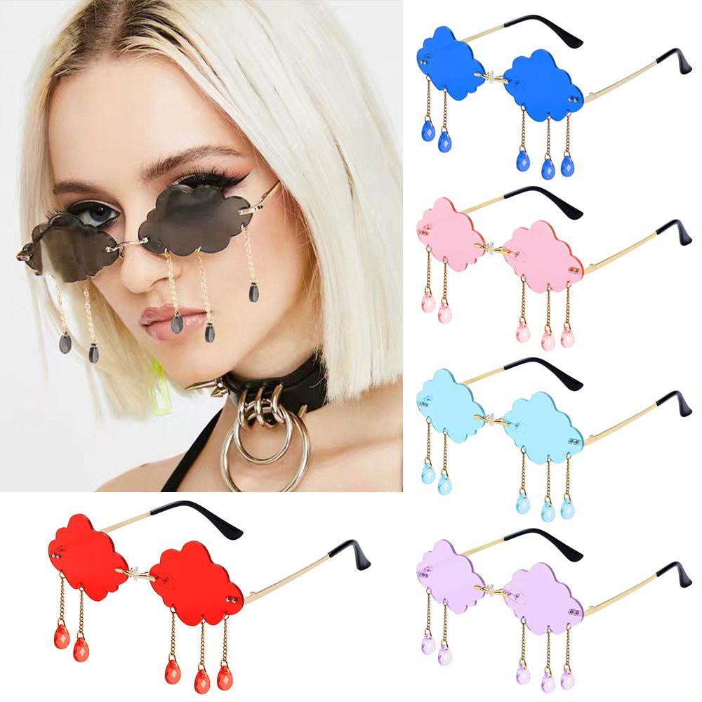 Fashion Funny Cloud Shaped UV400 Rimless Sunglasses Steampunk Sunglasses Clouds Tassel Sunglasses Disco Glasses