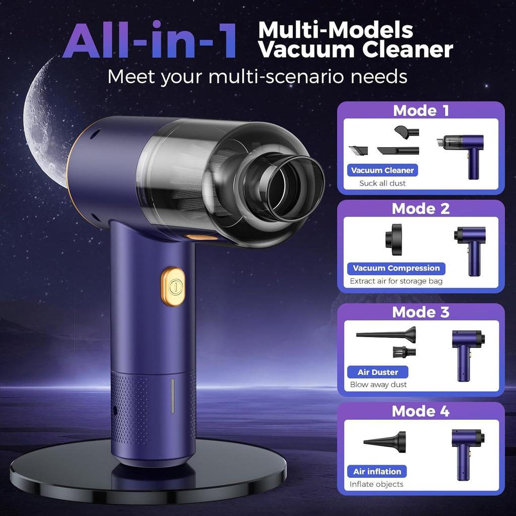 Portable Cordless Car Vacuum 18000PA, 7-in-1 Rechargeable Handheld Cleaner with Brush Motor for Car, Home, Office, Pets