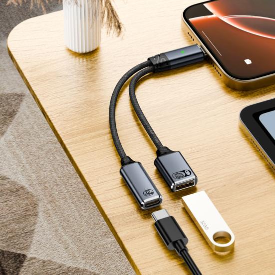 USB-C OTG Charging 2-in-1 100W PD & Data Adapter Cable Type C To USB