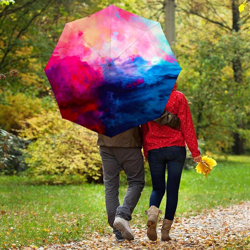 1pc Abstract Watercolor Automatic Folding Umbrella, Heavy Duty 8 Rib Iron Frame,  Suitable for Travel, Daily Use, Birthday, Decor Gift M0105108