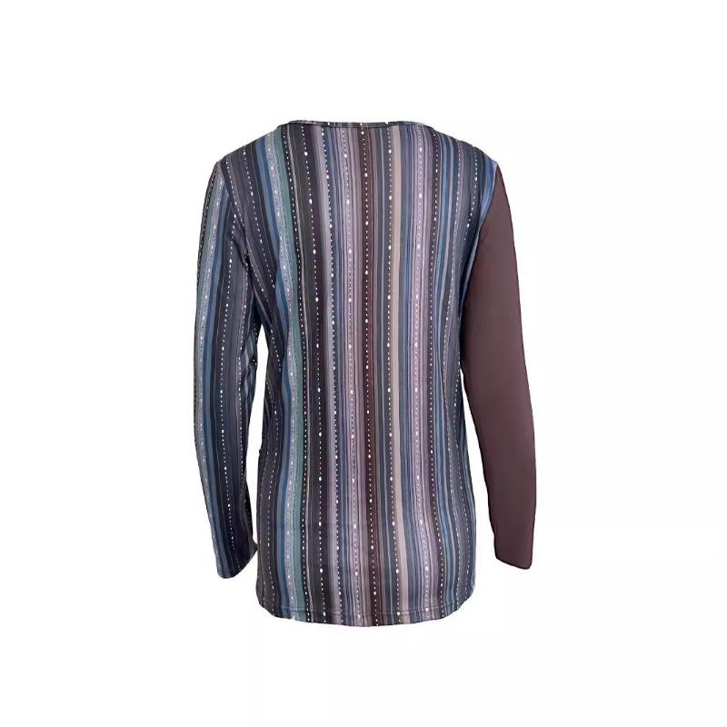 Frühling Herbst Damen Rundhals Einfarbig Patchwork Bedruckt Lässig Langarm Lockeres Oberteil T-Shirts Damen
