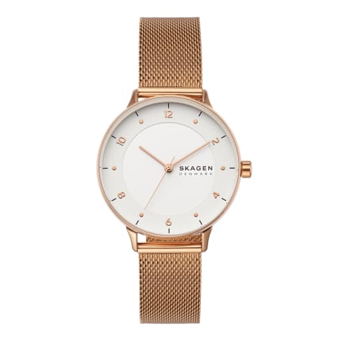 

RIIS Three-Hand Rose-Tone Steel Mesh Watch
