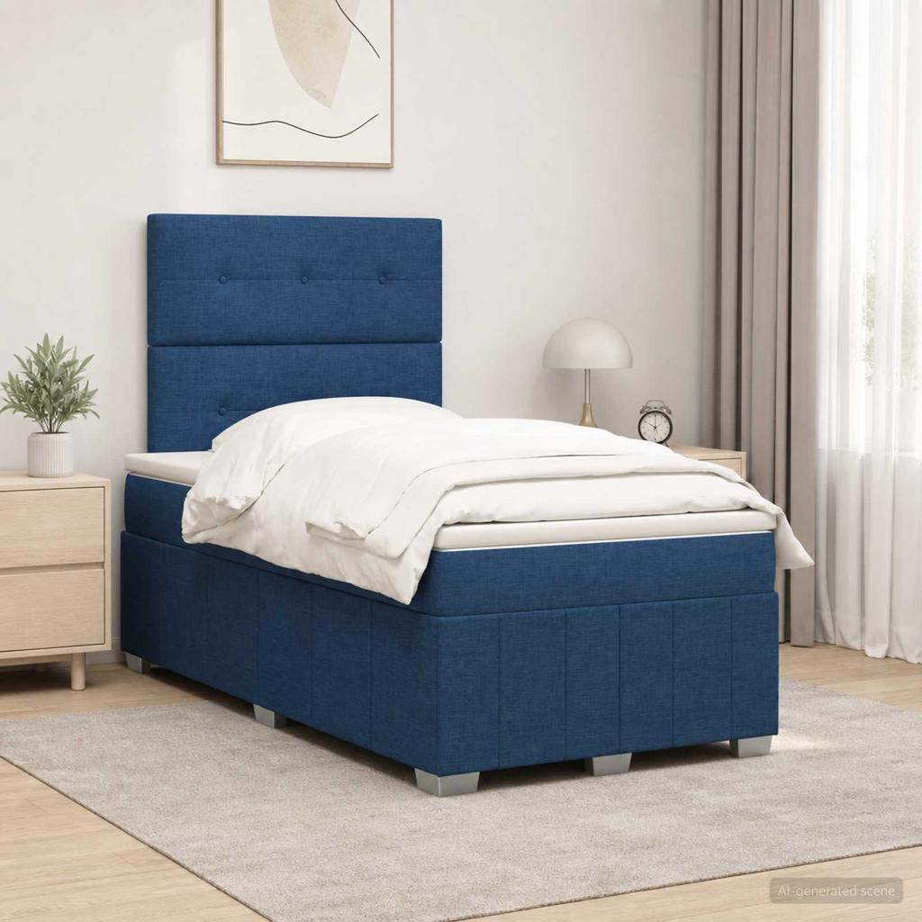 Box Spring Bed with Mattress and Headboard Blue 120 x 200 cm Fabric