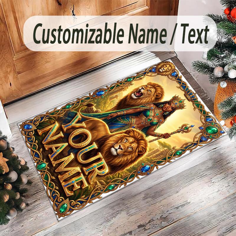 Leopard Theme Crystal Velvet Floor Rug Personalized Custom Name Text Warm Carpet Home Decoration