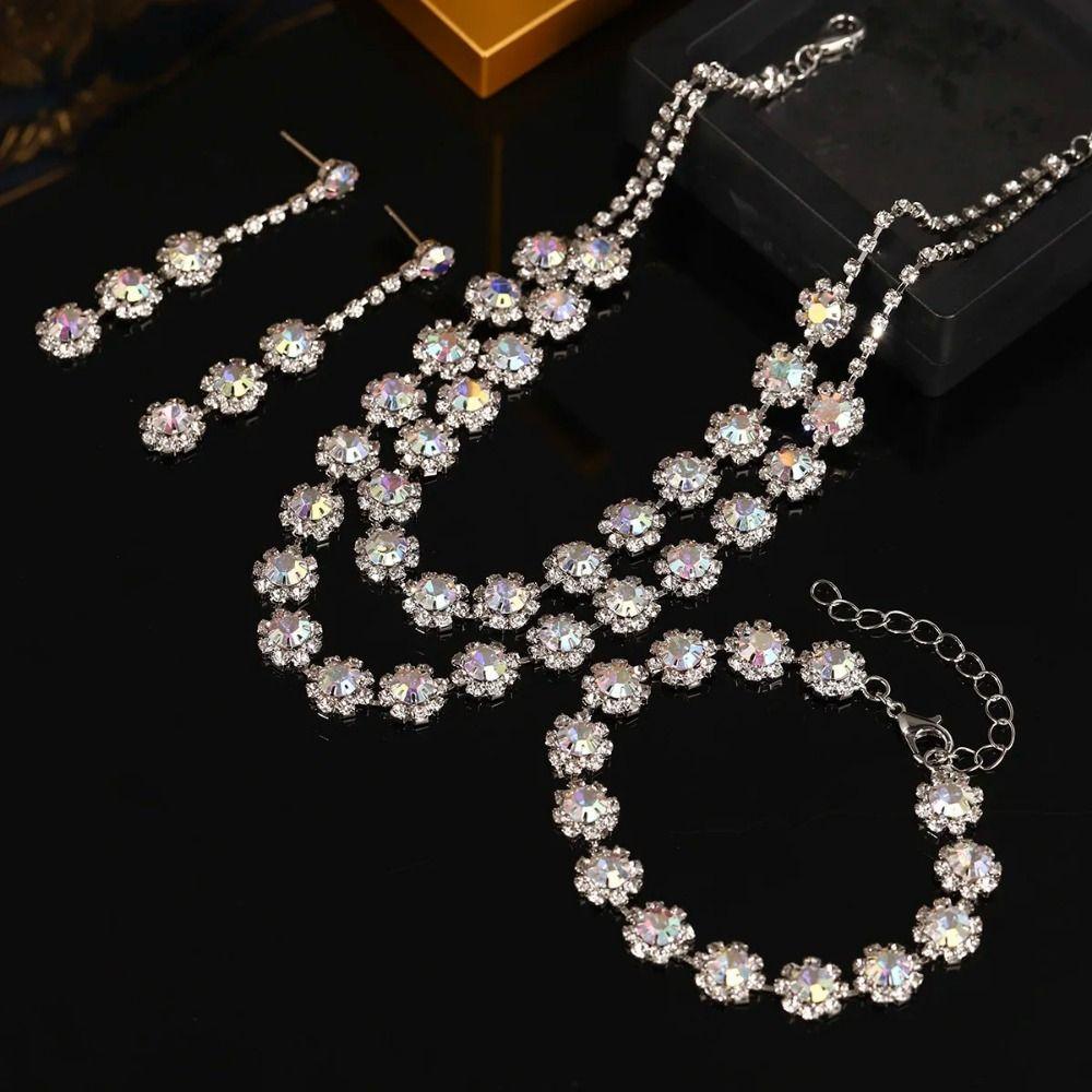 Fashion Bridal Necklace Earrings Set Exquisite Bracelet Elegant Clavicle Chain  Jewelry Accessories