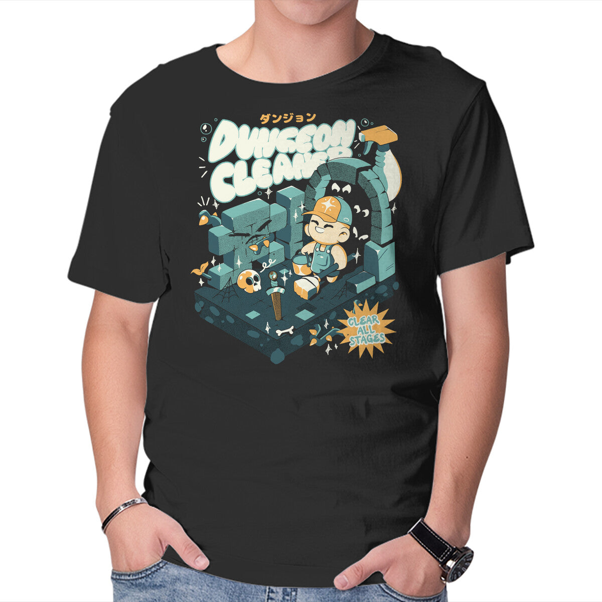 Unisex Crew Neck T-Shirt Dungeon Cleaner Graphic Short Sleeve Casual Tee XXL
